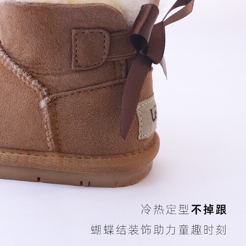 Children's Snow Boots Anti-Cold New Lambskin Faux Fur Bowknot Warm Genuine Leather Thick Plush Shoes Wholesale