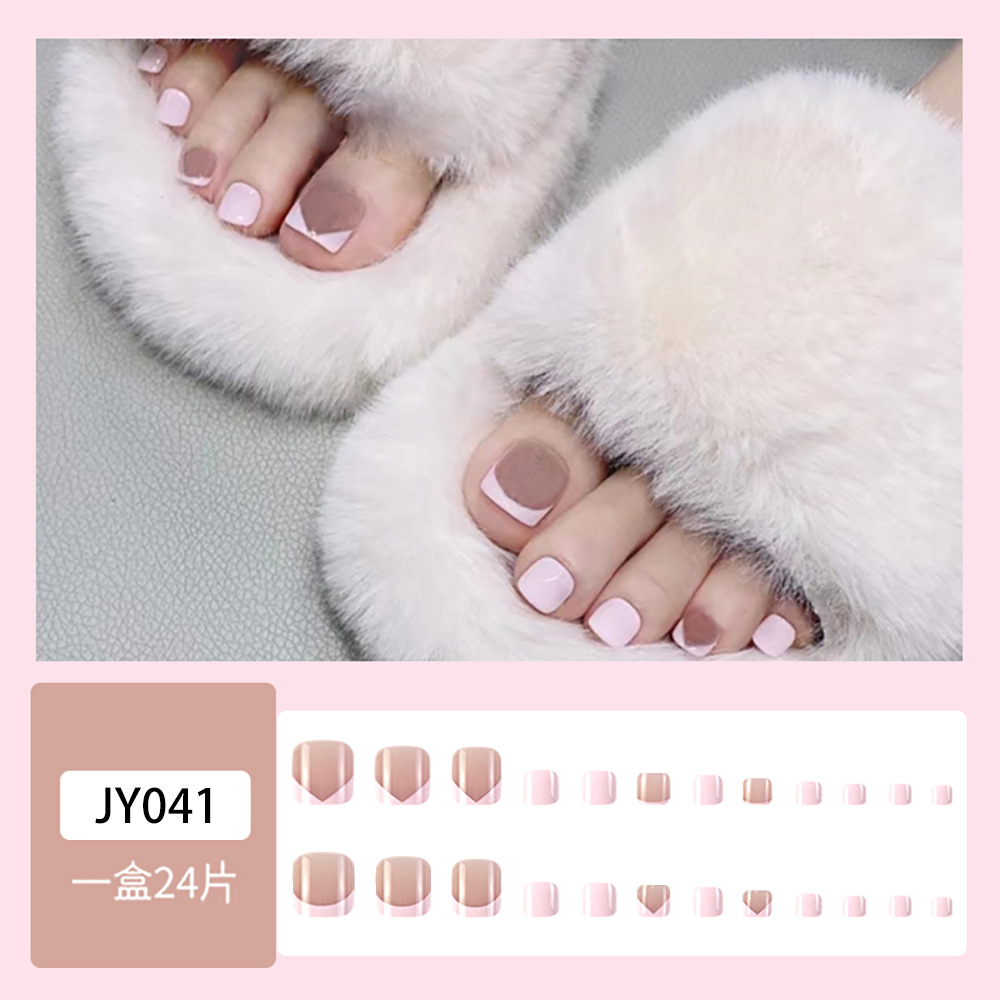 Comercio exterior polvo desnudo para usar uñas de pie estilo elegante pie de pie francés 24 piezas en caja suave ambiente pie de pie