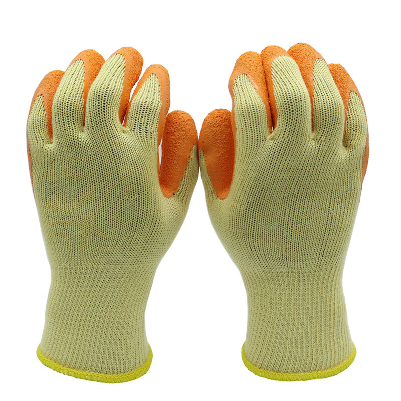 10针涤纶涤棉掌浸乳胶起皱防滑浸胶劳保手套花园手套出口