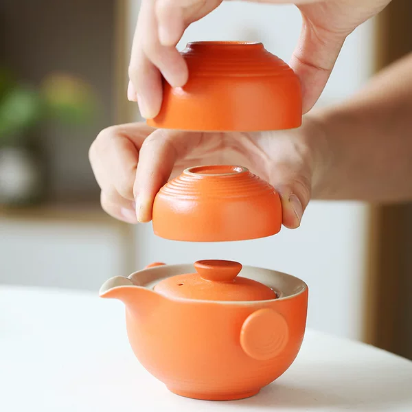 Ceramic Quick-Brewing Cup Car Travel Kung Fu Tea Set One Pot Two Cups Set Business Gift Portable New Chinese Style