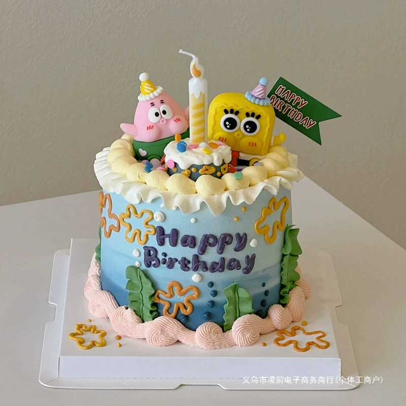 [网红海绵宝宝派大星蛋糕装饰摆件儿童男孩女孩生日甜品台烘焙插牌]