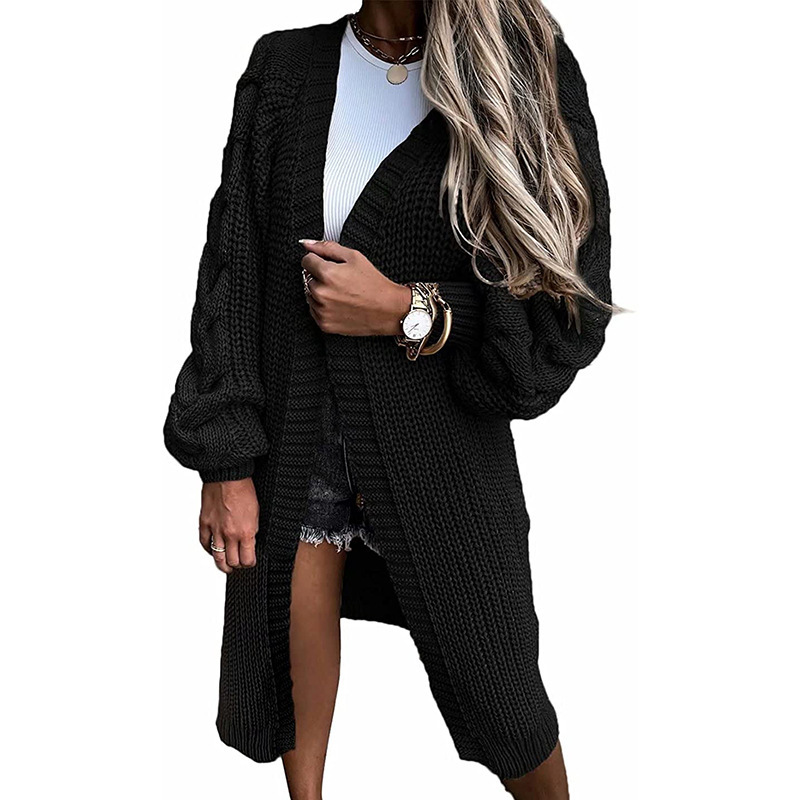 Women's lantern sleeve knitted twist cardigan coat autumn and winter new sweater coat_voghion.com