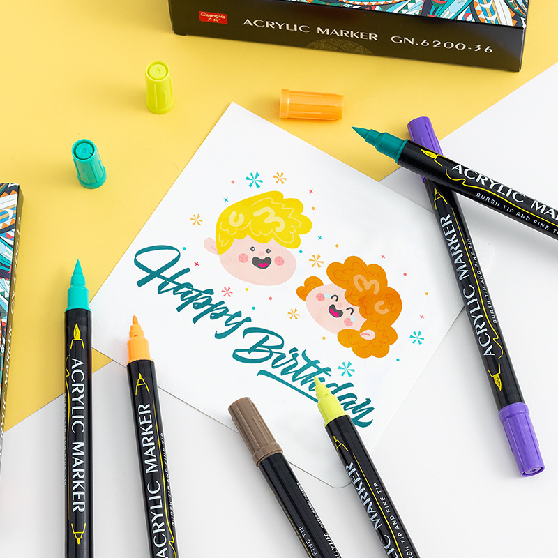 Guangna 6200 double-ended acrylic marker student set soft-bristled color pen water-based odorless body painting animation