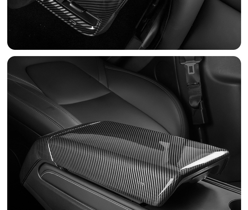 Suitable for Six-Seater Tesla Armrest Box Cover, New Version Model 3/Y/Yl Rear Air Outlet Protective Cover Carbon Fiber