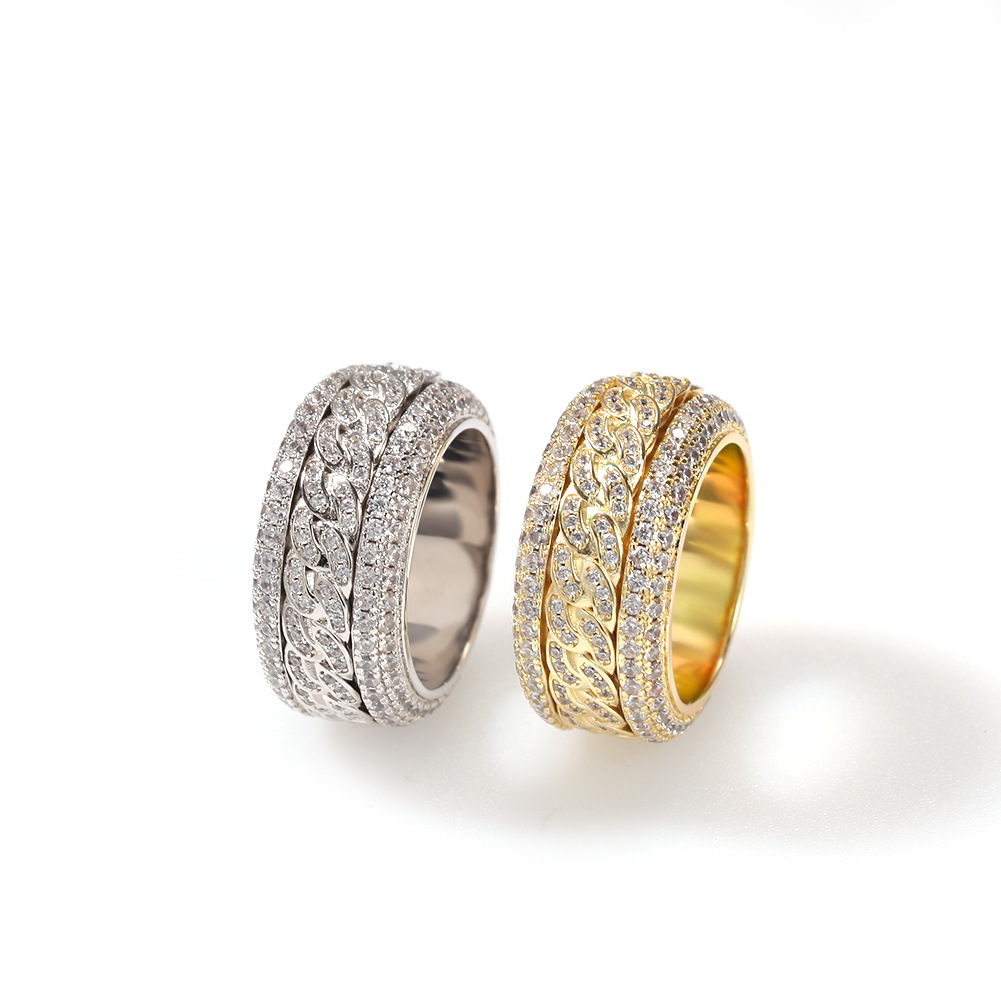 Geometric ring with zircon hip-hop style for men and women