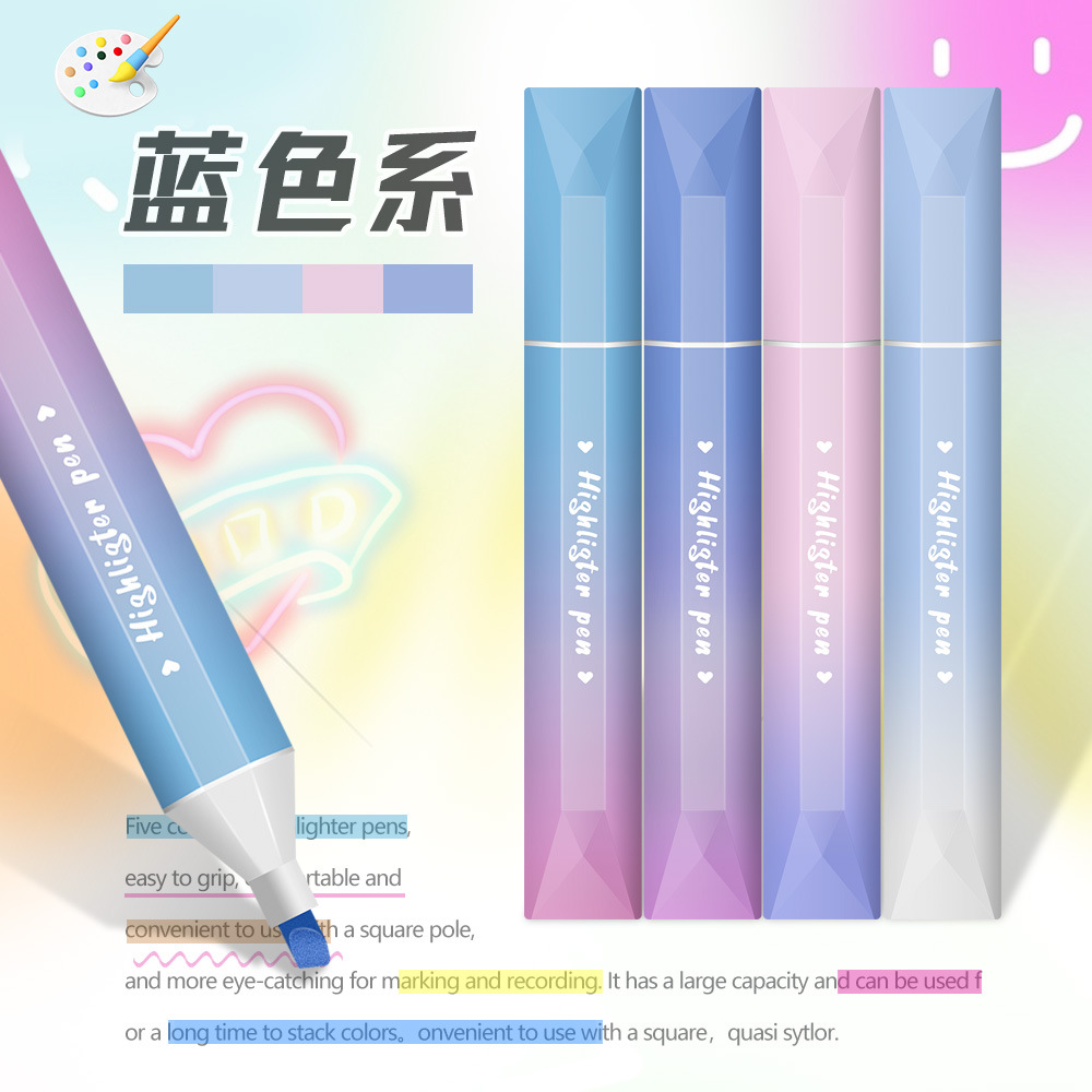 Nuevo espejo de diamante de color gradiente resaltador de color gradiente resaltador de color gradiente conjunto de marcador de puntos clave de los estudiantes graffiti pluma al por mayor