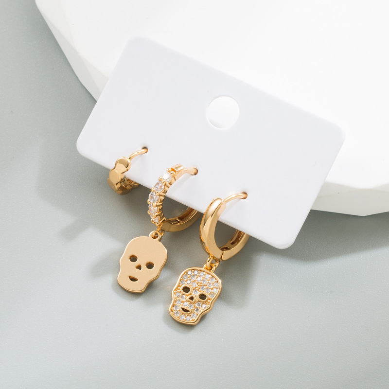 Fashion Human Face Devilu0027S Eye Copper Drop Earrings Inlay Zircon Copper Earrings 3 Pieces