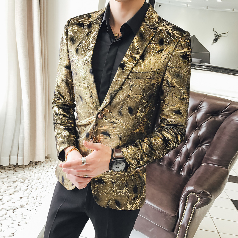 Bronzing suit men's 2023 fashion casual trend Korean banquet business style golden suit men's coat wholesale