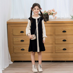 女童毛衣裙中長款2024新款童裝春秋季連衣裙兒童洋氣針織打底裙子