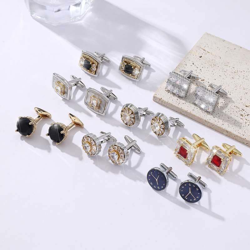 French-Style Cufflinks for Men, Shirt Cufflinks, Men's Suit Cufflinks, High-End Zircon Cufflinks French-Style Cufflinks for Men, Shirt Cufflinks, Men's Suit Cufflinks, High-End Zircon Cufflinks