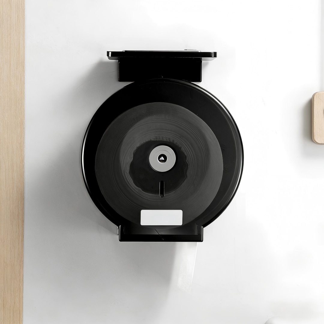 Caja de pañuelos para sala de estar y baño con tapa, soporte de papel higiénico de plástico para montar en la pared, sin necesidad de taladrar.