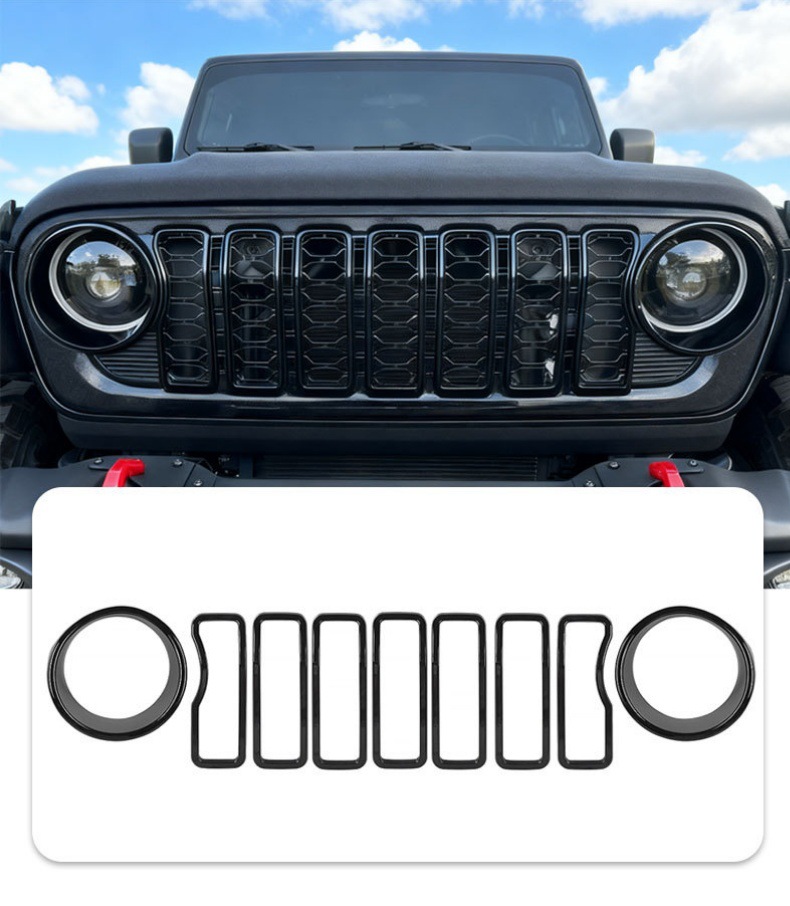 Suitable for Jeep Wrangler JL and Gladiator JT 24-26, center grille headlight ring mixed color decorative insert