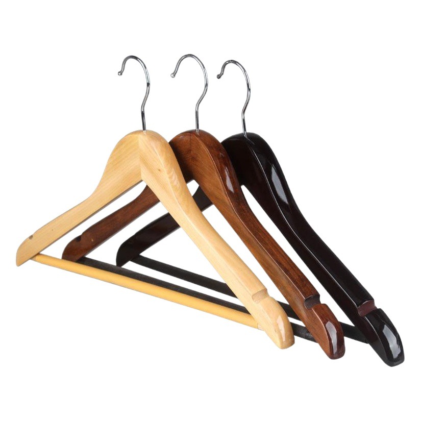 Hotel de cinco estrellas estante de ropa de hombro ancho de madera al por mayor habitación de invitados abrigo de madera maciza colgando antideslizante soporte de ropa engrosada con clip