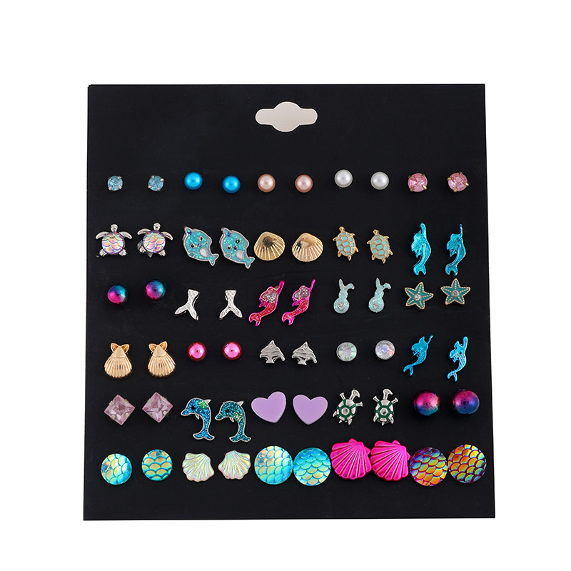 Cute Tortoise Dolphin Shell Alloy Plating Inlay Rhinestones Ear Studs 1 Set display picture 5