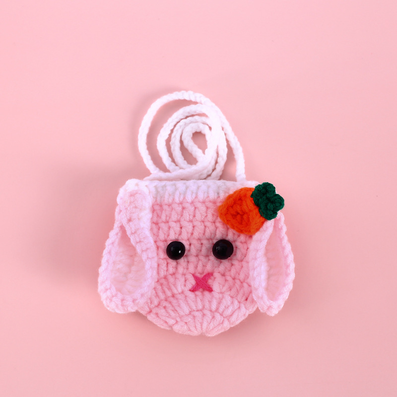 Mascota auto-mochila lana gancho de mano bolsa de merienda gato perro flor abeja zanahoria conejo collar de babero de punto