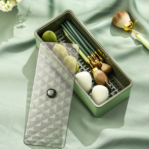 Makeup brush storage box rectangular transparent dustproof with lid vanity desk dormitory beauty egg brow pen embroidery tool box