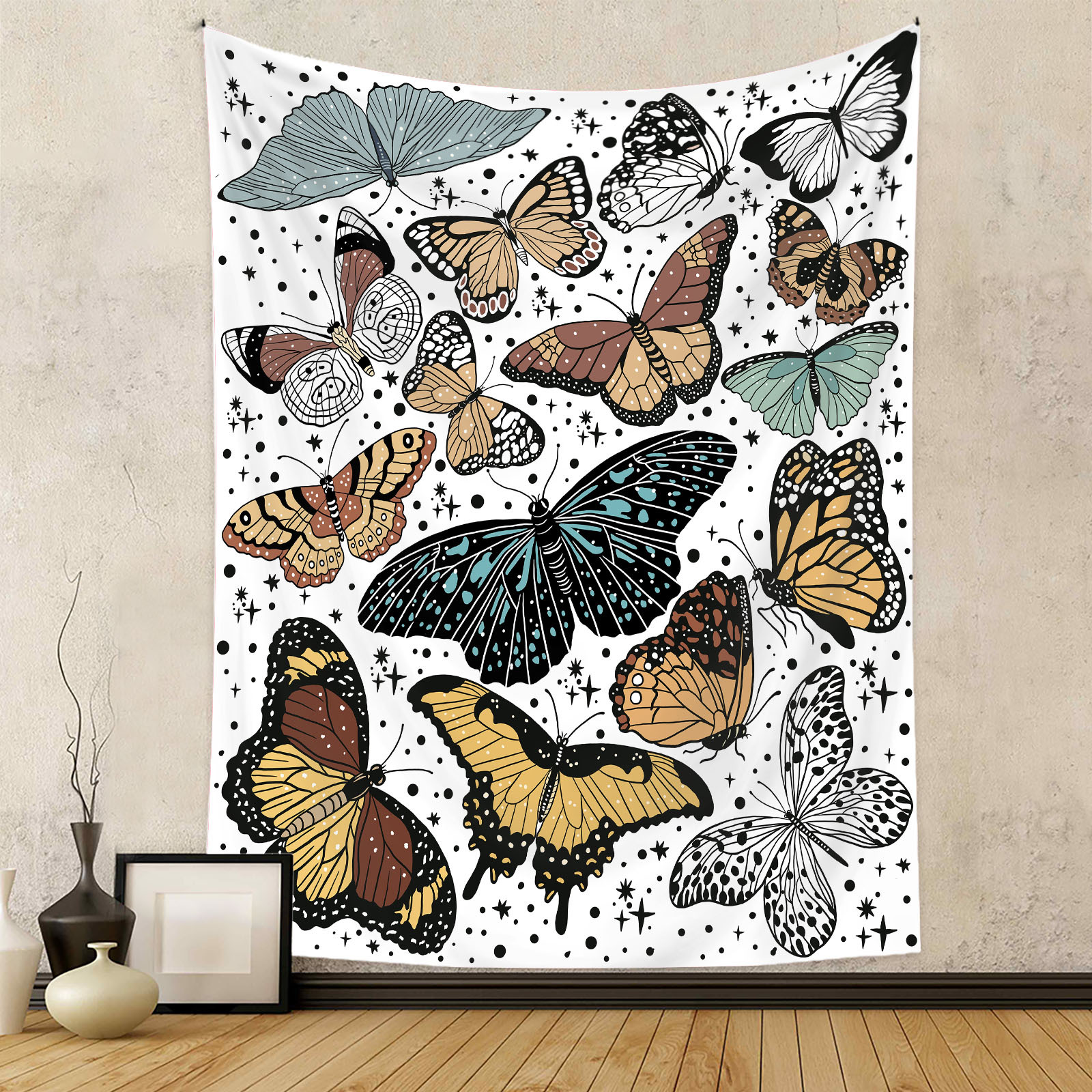 Retro Style Retro Moon Flower Butterfly Polyester Short Plush Tapestry