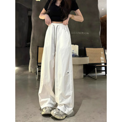 春夏の女性用薄手ワークウェアワイドパンツ、大きいサイズ、太mm、ゆったり、着痩せ、速乾カジュアルパンツ、スポーツストレートパンツ