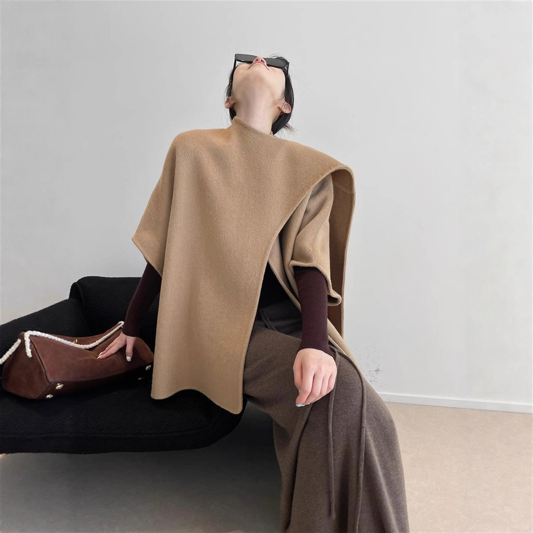 Tencel + Wool Cs Asymmetric Artistic Deconstructed Australian Wool Wool Double-Sided Wool Shawl Cape Coat