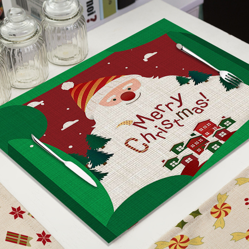 Mantel Individual de Lino para Navidad - Diseño de Dibujos Animados, Aislante, para Decoración