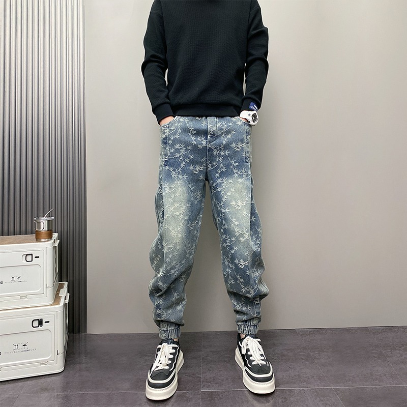 Thorn Jacquard Herrenjeans im trendigen High-Street-Stil für Frühling und Herbst – Retro-Look, gewaschen, ausgestellt, lange Hose im amerikanischen Stil_voghion.com