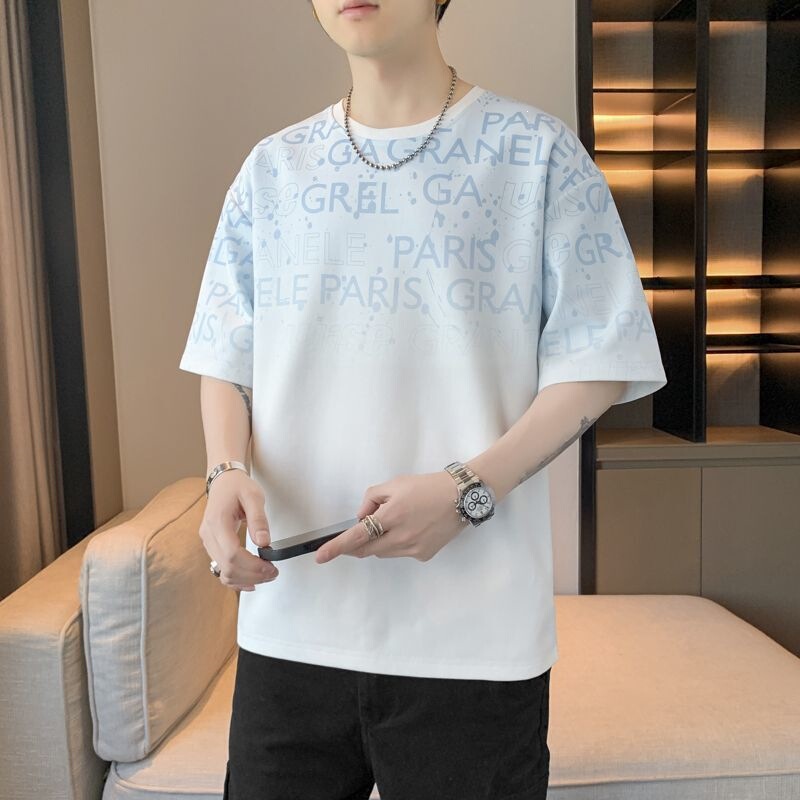 Short-Sleeved Men's Gradient Summer New Round-Neck T-Shirt, Thin, Loose, Trendy, Large Size, Casual Half-Sleeved T-Shirt Top Short-Sleeved Men's Gradient Summer New Round-Neck T-Shirt, Thin, Loose, Trendy, Large Size, Casual Half-Sleeved T-Shirt Top