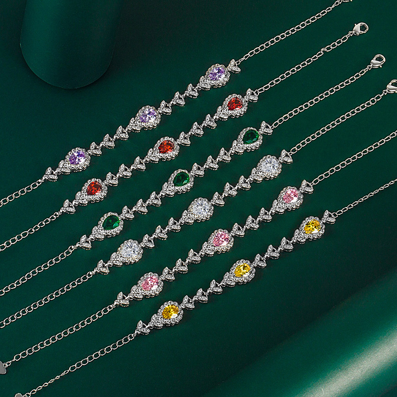 Lady Water Droplets Copper Zircon Bracelets 1 Piece