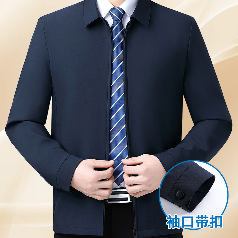 Middle-Aged and Elderly Men's Spring and Autumn High-End Executive Jacket, Dad's Coat, Business Casual Autumn Wear, Men's Lapel Top