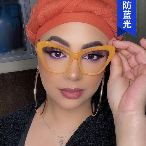 European and American cat eye color matching flat mirror anti-blue light  new large frame glasses frame simple and versatile fashionable polygon