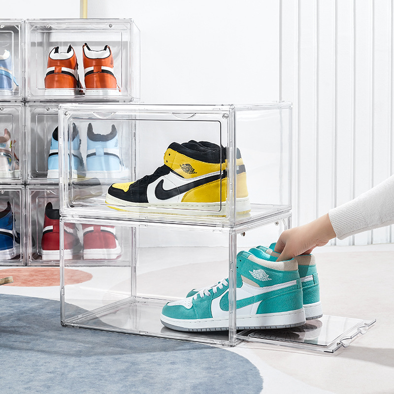 Caja de zapatos transparente de seis lados transparente de 360 ° caja de libros transparente caja de almacenamiento transparente