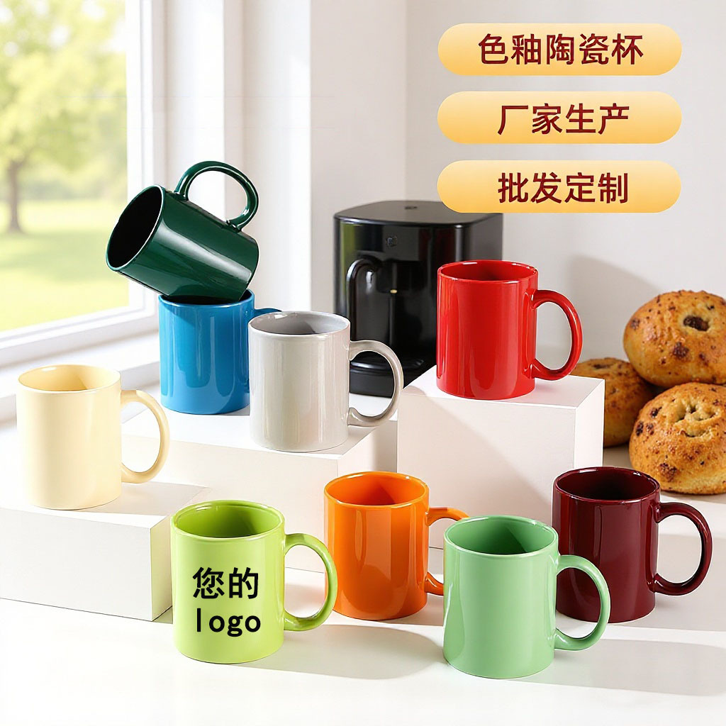 彩色陶瓷杯印刷logo礼品广告杯活动图案厂家咖啡杯出口11oz马克杯
