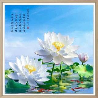 荷花自粘画方形贴画厨房装饰画荷花贴画卫生间墙画自粘不干胶贴纸