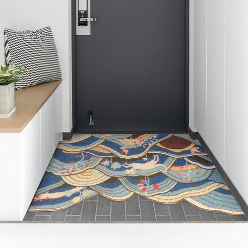 Japanese silk circle straight to the point entrance door mat can be cut into the door carpet door mat door mat home light luxury