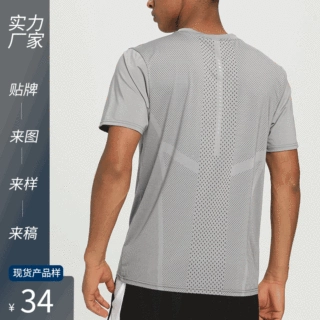 跨境光版锦纶速干t恤男亚马逊ebay健身跑步圆领夏季新款运动短袖