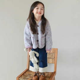 女童彩点毛绒外套秋冬款2024新款儿童洋气开衫上衣女宝宝冬季衣服