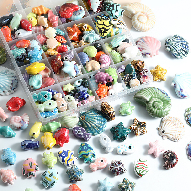 Marine animal ceramic loose beads, shell, conch, starfish, string beads, DIY accessories, straight-hole, handmade clothing accessories, porcelain beads Marine animal ceramic loose beads, shell, conch, starfish, string beads, DIY accessories, straight-hole, handmade clothing accessories, porcelain beads