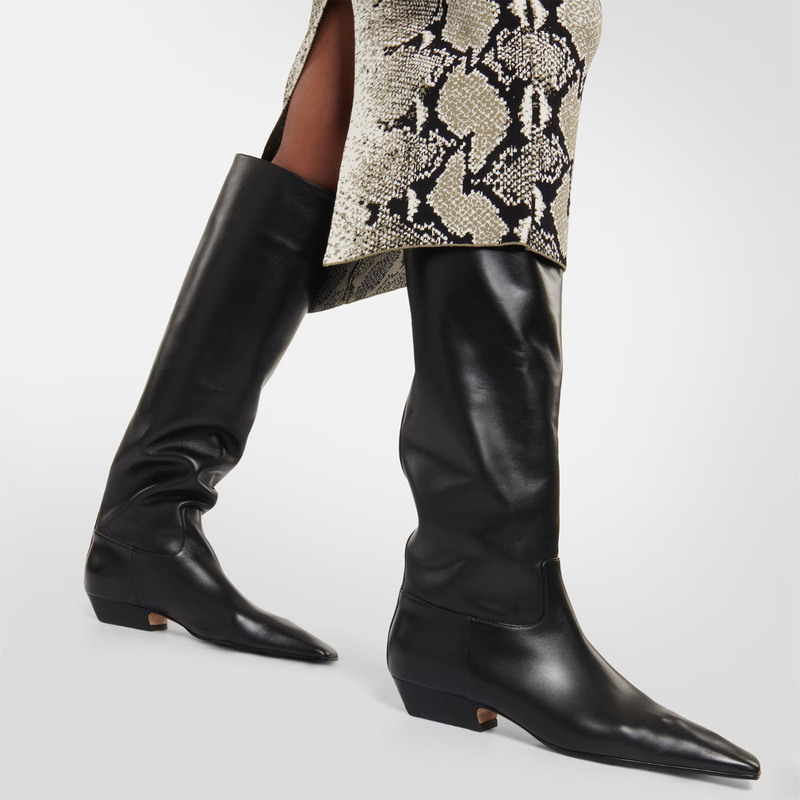 Autumn and winter new European and American style knee-high boots ~ temperament square head sleeve thick heel low heel simple fashion boots oversize boots