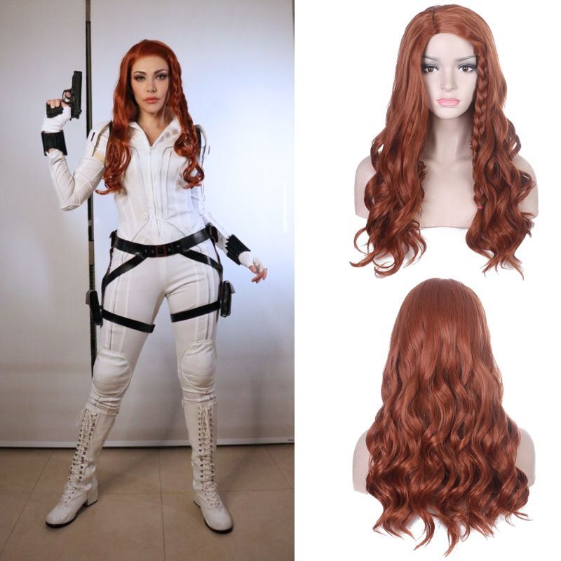 Women's Black Widow Brown Long Curly Hair Wig with Braids European and American Halloween Cosplay Wig Retro Style