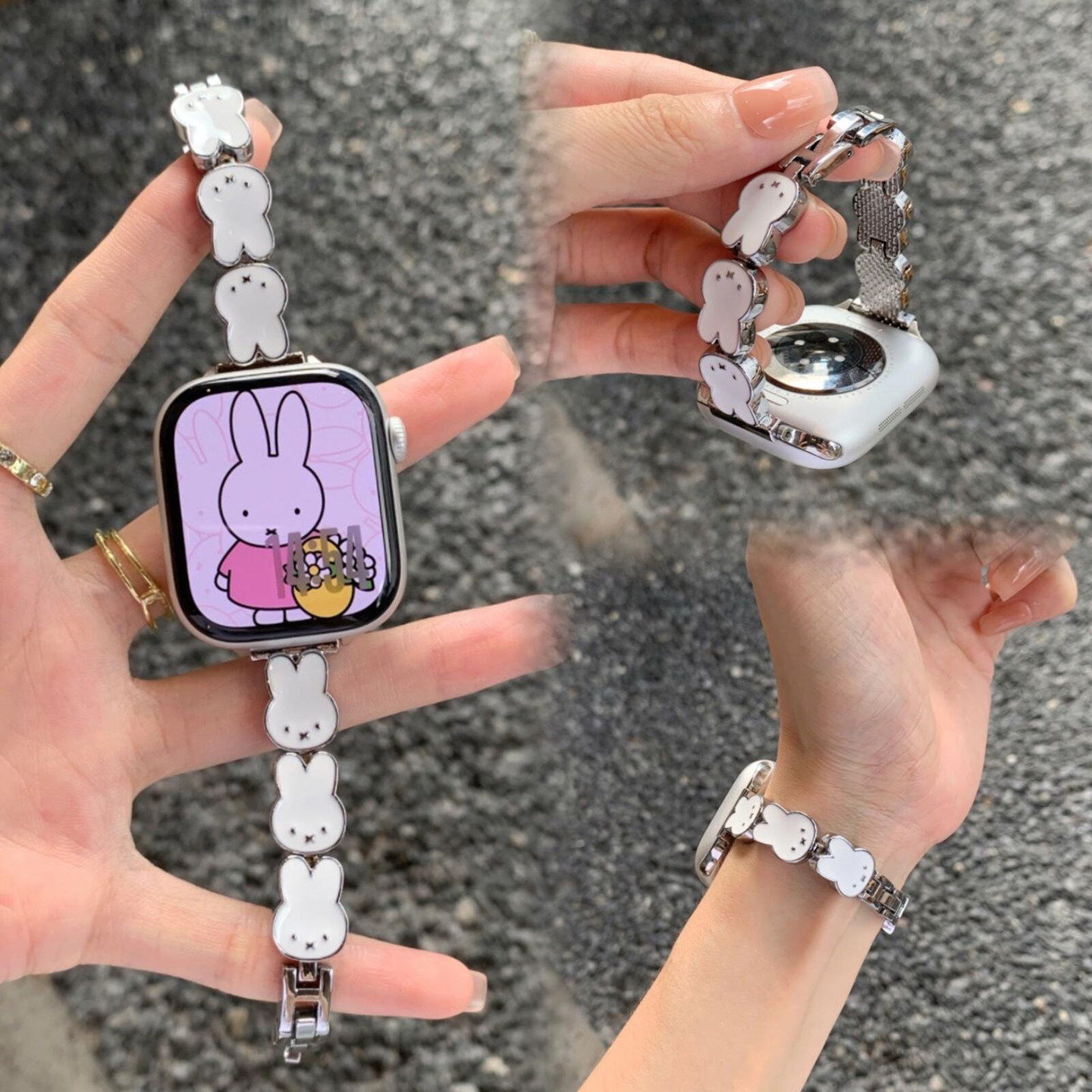 Suitable for Apple Watch Cute Rabbit Metal Chain Apple S10S9 Watch Strap Iwatch11 Strap