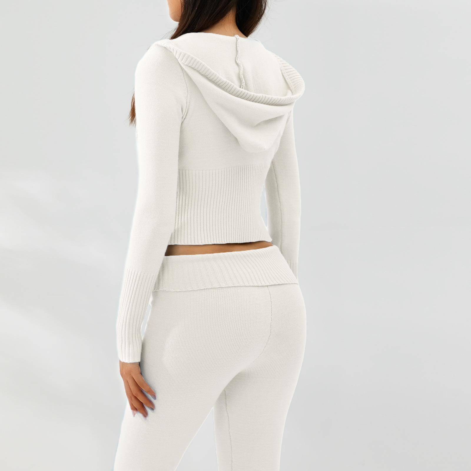 Ensemble deux pièces en tricot à capuche pour femme, pantalon sexy à manches longues et taille haute, à la mode_voghion.com