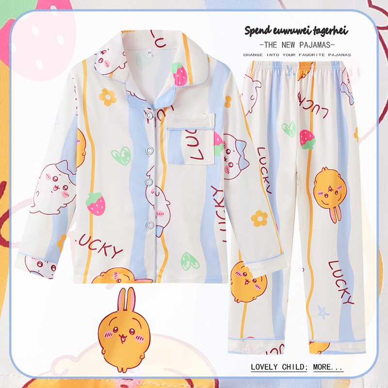 Pijamas para niños del sudeste asiático para niños de primavera y otoño para niñas de manga larga y solapa fina de dibujos animados LABUBU traje de otoño para niños grandes image 33