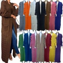 亚马逊跨境春秋冬新品欧美大码女装长袖宽松长款开衫针织毛衣外套