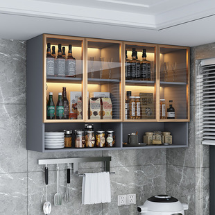Kitchen Glass Door Wall Cabinet Dining Room Wall Storage Wine Cabinet Balcony Shelf Wall-Mounted Storage Jω