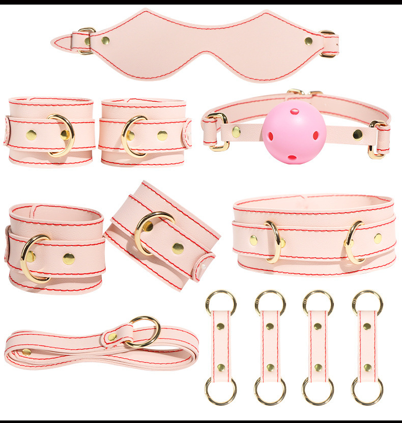 Jiuai SM Couple Bondage Set 6-Piece PU Kit with Handcuffs, Mouth Gag, Paddle — detail image 3