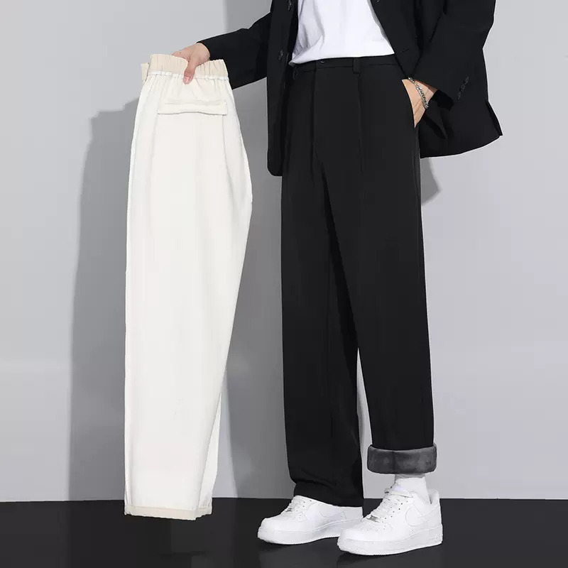 QLFY-819JR 加绒垂感黑色西裤男秋冬男裤商务休闲裤子宽松直筒长
