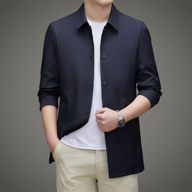 2025 Autumn New Light Luxury Fashion Executive Lapel Windbreaker Men's Casual Mulberry Silk Jacket for Young and Middle-Aged Men 2025 Autumn New Light Luxury Fashion Executive Lapel Windbreaker Men's Casual Mulberry Silk Jacket for Young and Middle-Aged Men