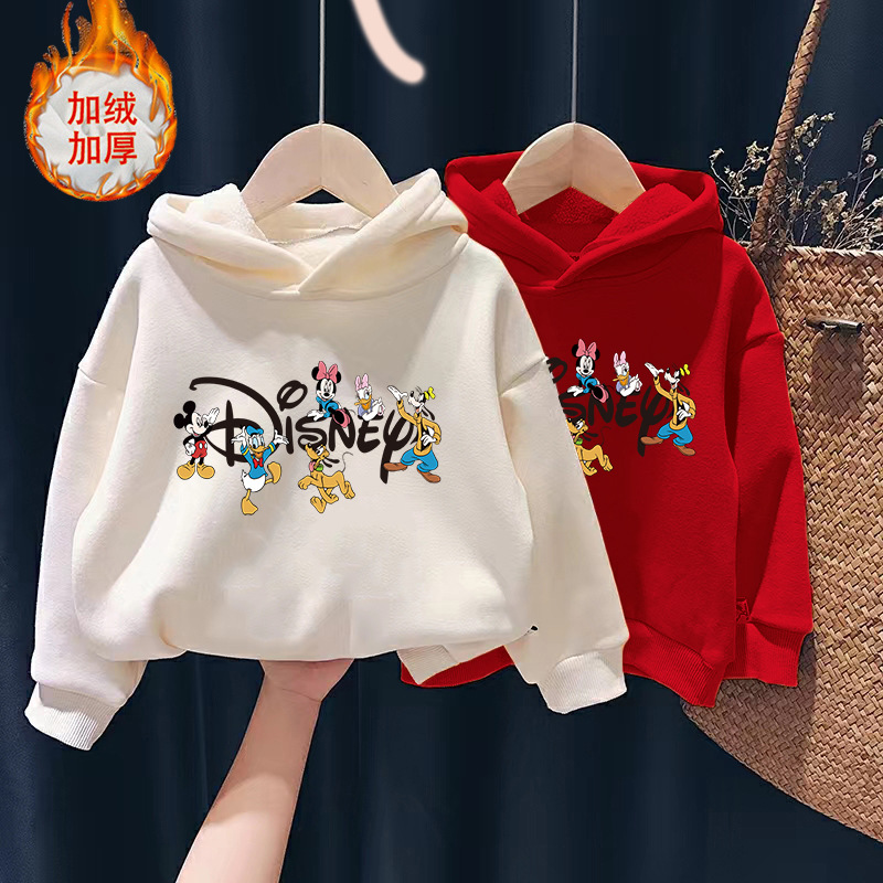 Children's Fleece-lined Thick Hooded Sweatshirt Girls' Stylish Over-the-Head Top Boys' Korean-style Coat Baby Autumn/Winter Children's Clothing