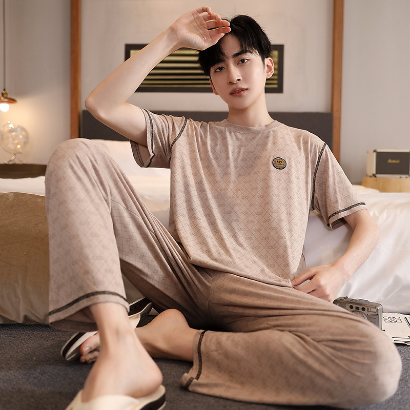 Summer Pajamas Men's Short-sleeved Trousers Modal Thin Boys Plus Size Ice Silk Summer Home Clothes suit