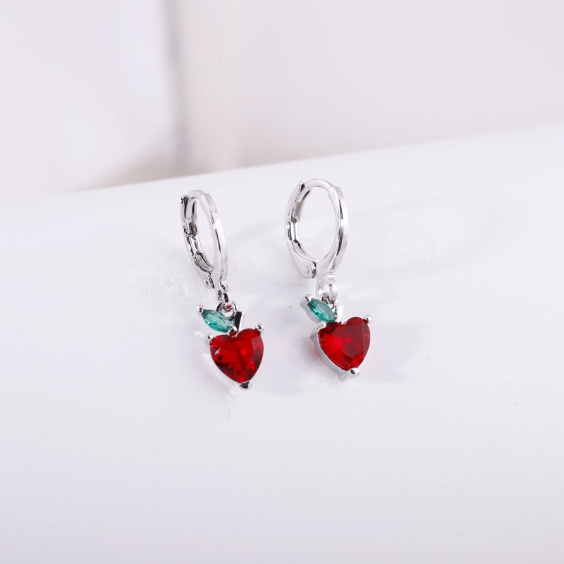 Fruit Earring Necklace Set Colorful CZ Zircon Earrings Grape Cherry Piercing Jewelry Gold detail image 13