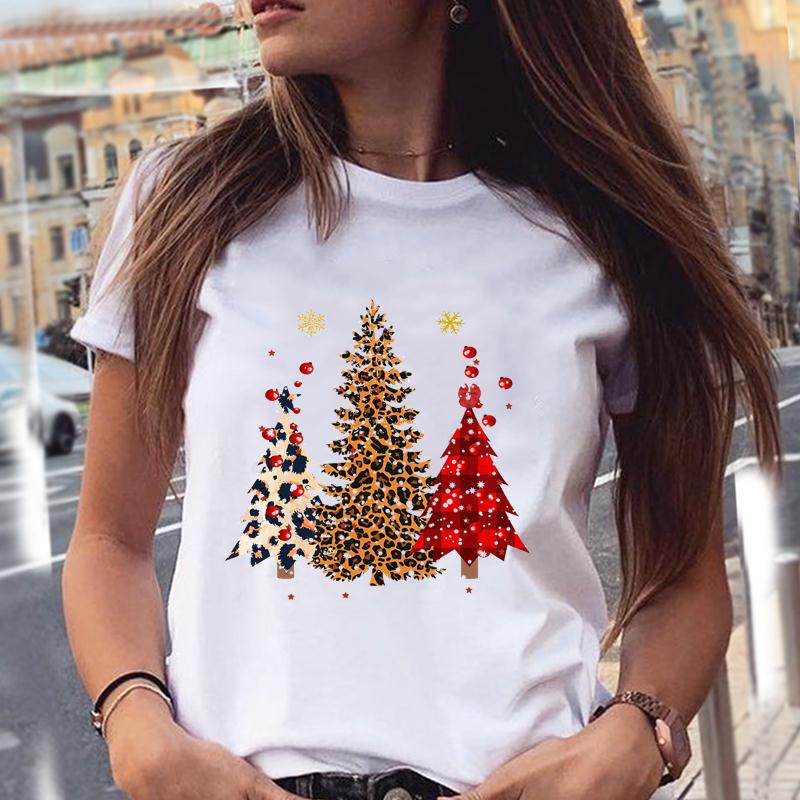 plus size Women's Christmas T-Shirt Women's New Year Party White Christmas Women's Printed Christmas Party Short Sleeve T-Shirt Women